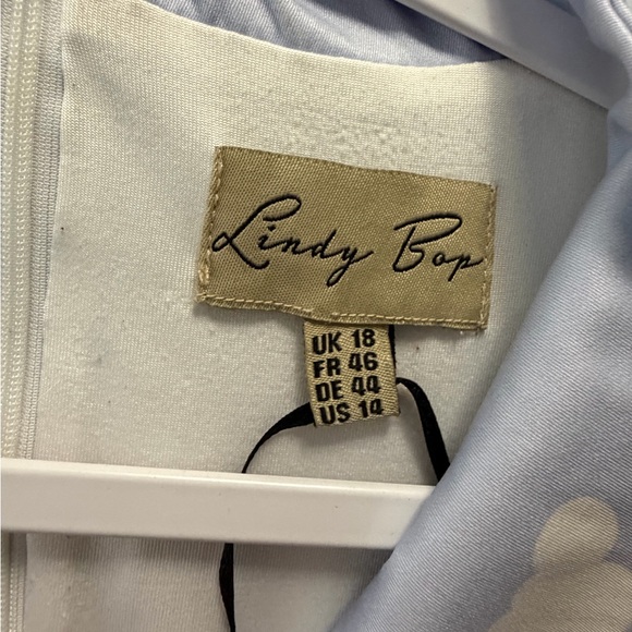 Lindy Bop Sky Blue and Mustard Midi Dress - Picture 4 of 4